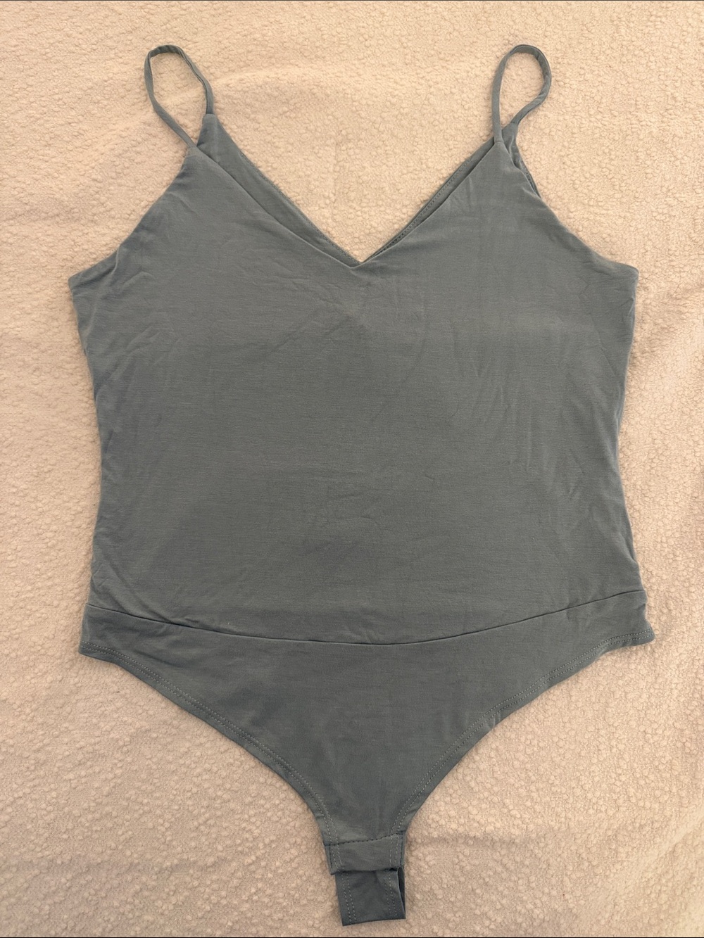 Final Touch Slate Blue Sleeveless V-Neck One-Piece Bodysuit